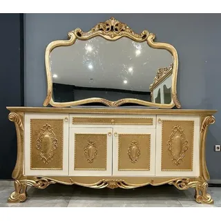 Casa Padrino Luxus Barock Sideboard mit Spiegel Weiß / Gold - Luxus Möbel Möbel im Barockstil - Barock Möbel - Barock Einrichtung - Edel & Prunkvoll
