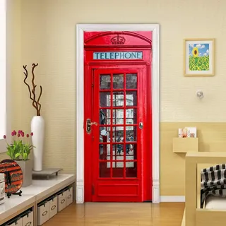 3D Türtapete Selbstklebend Türaufkleber - TELEFONZELLE - Tür Poster PREMIUM PVC Wasserfest Wandtattoo Für Schlafzimmer Wohnzimmer Tür Dekoration Tapete 77 x 200 cm
