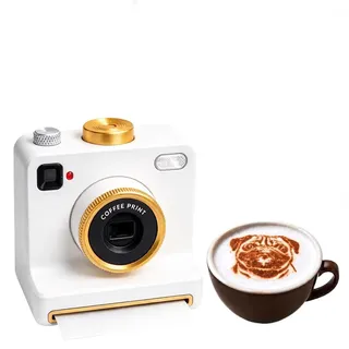 Manuelles 3D-Druck-Schaumgerät für heiße Schokolade mit Latte-Art-Vorlagen | Vintage-Kamera-Design für Kaffeekunst auf Cappuccino und Milchschaum Weiß