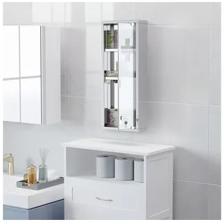 kleankin Medizinschrank aus Edelstahl und gehärtete Glastür Arzneischrank zur Medikamenten-Aufbewahrung, Medikamentenschrank mit 3 Fächern, Erste Hilfe Schrank, 20 x 12 x 58 cm, Silber