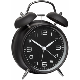 TFA Dostmann Analoger Metall-Glockenwecker, 60.1025, Retro-Design, lauter Alarm, leises Uhrwerk, Hintergrundbeleuchtung, schwarz, L 117 x B 56 x H 159 mm
