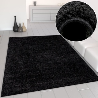 VIMODA Prime Shaggy Teppich Schwarz Hochflor Langflor Teppiche Modern für Wohnzimmer Schlafzimmer, Maße:200 cm Quadrat