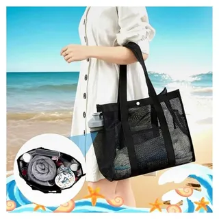 Große Strandtasche aus Netz für Sandspielzeug, Tragbare Mesh-Tasche für Strand, Pool und Reisen