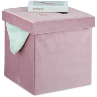 Relaxdays Sitzhocker mit Stauraum Samt 38 x 38 x 38 cm Rosa