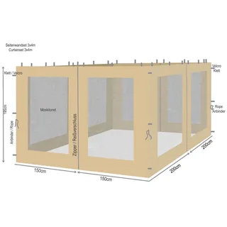 Quick Star Seitenteile für Blätter Pavillon 3x4 m 4 Stück Sand