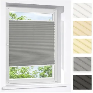 Victoria M. Plissee Praktica Plissee, Polyester, 80 x 200 cm, grau, verdunkelnd, ohne Bohren, klemmen, Klemmfix, Klemmmontage ohne Bohren, seitliche Spannschnur grau 80 cm x 200 cm