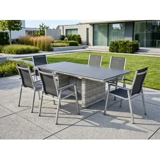 Ploß-MWH Sitzgruppe Sahara-Elements, 6 Sessel Alu und 1 Diningtisch 220x100cm