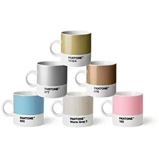 Pantone Porzellan Espressobecher 6er-Set, 6 Espressotassen à 120 ml, Coffee, mit Henkel, spülmaschinenfest, Pastell-und Metallfarben