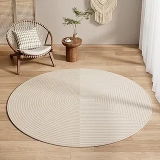 Teppich Rund Minimalistisches Beige Kurzflor Teppich Wohnzimmer Schlafzimmer,Gemütlich Und Pflegeleicht,Waschbare Anti-Rutsch Badteppich Rund 60 cm