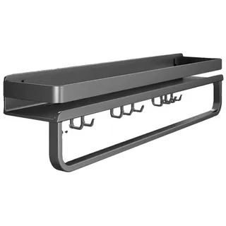 PODOFO Gewürzregal Gewürzregal Wand ohne Bohren Mit küchenrollenhalter und 10 Haken, 60cm schwarz