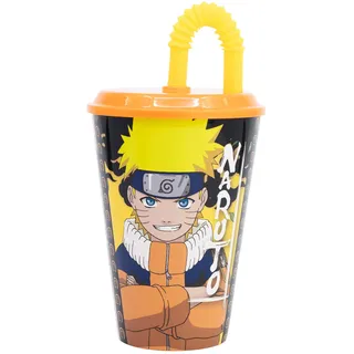 Stor Kinderbecher mit Deckel und Strohhalm Naruto 430ml - Wiederverwendbarer Kunststoffbecher für Kinder - Auslaufsicher