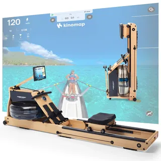 Christopeit Wasserrudergerät klappbar für Zuhause - Rudergerät Holz, Hybrid Wasser-Magnet-System, Kinomap, Bluetooth (WP 5000 - Buchenholz)