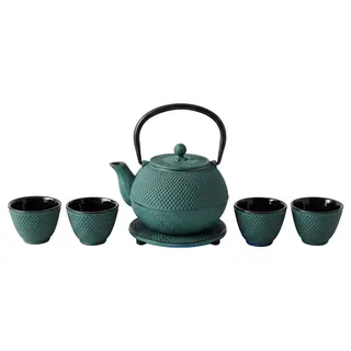 Gusseisen Teekanne mit Sieb, Tassen und Untersetzer SONO, 1,2 l - Grün