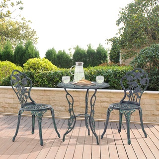 [casa.pro] Gartenmöbelset Wakefield Tisch rund mit 2 Stühlen Gusseisen Dunkelgrün