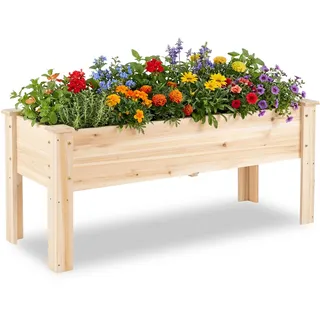 COSTWAY Hochbeet aus Holz, Pflanzbeet für Kinder, 119x45x51cm, Pflanztrog bis 100 kg, Blumenkübel mit Ablauflöchern & L-Beinen, Kräuterbeet rechteckig, Anzuchtbeet Garten Terrasse Balkon, Natur