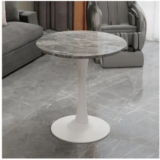Odikalo Couchtisch Beistelltisch Wohnzimmertisch Sofatisch Esstisch Schwarz Weiß Grau (27,6 Zoll Durchmesser Esstisch im Mid-Century-Modern-Stil geeignet für 2-4 Personen mit runder Marmorplatte in weißer Maserung vielseitig einsetzbar für verschiedene Umgebungen) grau