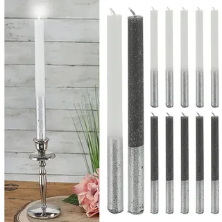 CEPEWA Spitzkerze Stabkerzen 12er Set Metalli-Design 2x19cm Paraffin