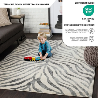 Teppich LIVABLISS "LUANDA", grau, B:200cm H:11mm L:275cm, Kunstfaser, Teppiche, Teppich, Skandinavischer Teppich, Boho Wohnzimmerteppich/Läufer im Zebra Muster