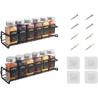 LXUDN Rocneuna 2-Teiliges Set Gewürzregal Wand Ohne Bohren, 29×8×6CM Schwarz Hängend, Schranktür, Metall Gewürzstände als Küchenschrank Organizer Küchenregal