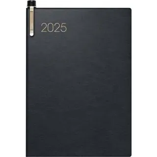 Taschenkalender 713 7,2x10,2cm 1 Woche/2 Seiten Leder schwarz 2025