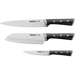 Messer-Set TEFAL "K232S374 Ice Force" Kochmesser-Sets grau (schwarz, edelstahlfarben) Küchenmesser-Sets Edelstahl, lang anhaltende Schneidleistung und Schärfe