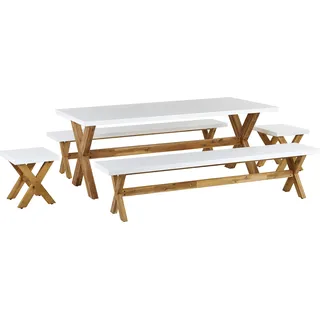 Beliani, Gartentisch + Balkontisch, Gartenmöbel Set Faserzement weiß 8-Sitzer 5-teilig OLBIA (200 cm)