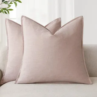 Foindtower dekorative Leinenkissenbezüge, weicher Akzent, einfarbig, Boho-Stil, Landhaus-Zierkissenbezüge, für Bett, Stuhl, Sofa, Schlafzimmer, Wohnzimmer, Heimdeko, 66 x 66 cm, Hellrosa, 2 Stück