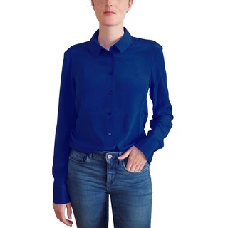 Posh Gear Seidenbluse Damen Seidenbluse Collettoseta Bluse aus 100% Seide 100% Seide blau XL