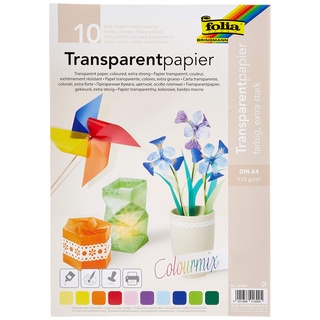 folia 87409 - Transparentpapier, farbig sortiert, DIN A4, 10 Blatt, 115 g/qm - ideal zum Basteln, für Fensterbilder, Windlichter