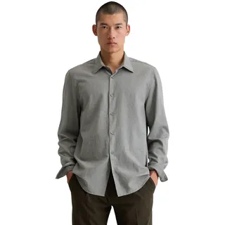 Langarmhemd MARC O'POLO "aus leichtem Bio-Baumwoll-Flanell", Herren, Gr. M, Normalgrößen, grau (dunkelblau), Obermaterial: 100% Baumwolle, kariert, regular fit normal, Doppelmanschette, Hemden