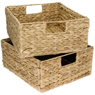 HMF Aufbewahrungskorb, geflochten aus Wasserhyazinthe Seegras 2er Set passend für Kallax halbes Fach 30 x 34 x 15 cm