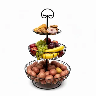 Relaxdays Obstetagere, Schwarz, Metall, Rund, 47 cm, Essen & Trinken, Geschirr, Schalen & Schüsseln, Obstschalen
