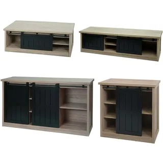 Mendler Wohnzimmerset aus TV-Rack, Sideboard, Kommode und Couchtisch HWC-K75, Schiebetür Staufächer, Industrial ~ naturfarben