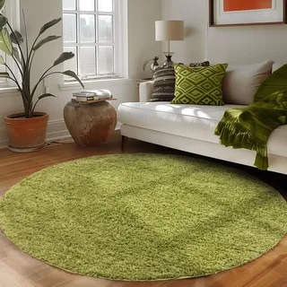 Carpettex Shaggy-Teppich, Hochflor, Wohnzimmer, Florhöhe 3 cm, einfarbig, Grün, 160 x 160 cm, rund