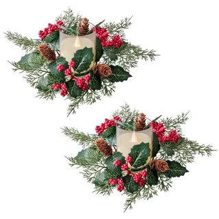 Skeadex Adventskranz KerzenWeihnachten Tischdeko, 2 Stück Kerzenring, Künstliche Weihnachtskranz für Stabkerzen, Kerzenkranz Tannenkranz (B)