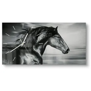 DEQORI Wanduhr 'Galoppierendes Pferd' (Glas Glasuhr modern Wand Uhr Design Küchenuhr) schwarz 60 cm x 30 cm