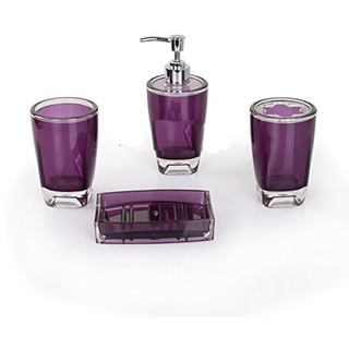 Fingey Badezimmerzubehör-Set, modernes Design, aus Keramik, mit Seifenschale, Zahnbürstenhalter, Seifenspender, Zahnputzbecher, 4 Stück violett