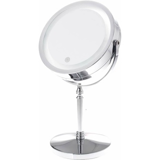 Dimmbar LED Kosmetikspiegel 5x Vergrößerung, Touch Schminkspiegel Beleuchetet Make-up Rasieren Doppelseitiger Rasiersipegel Tischspiegel Badezimmerspiegel, Echtes Verchromtes Metall, TKD3144N-5x