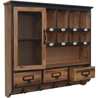 Wandregal HWC-Q26, Hängeregal Regal Schweberegal Garderobe, Schublade Staufach Haken, Vintage Shabby Holz 70x72x17cm