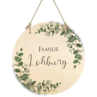 Manufaktur Liebevoll | Familien Türschild Personalisiert Holz Familienschild Namensschild Haustür Familie Eukalyptus