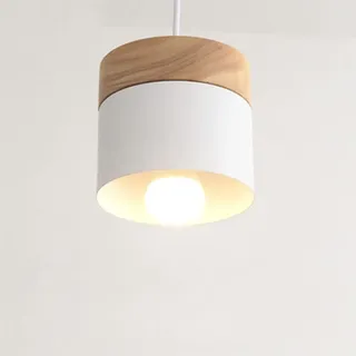 Mengjay Nordic Modern Metall Pendelleuchte E27 Holz Hängeleuchte,Industrielle Deckenleuchten Wohnzimmer Hängelampe, Metall Vintage Pendelleuchte Für Küche Schlafzimmer Lounge (White)