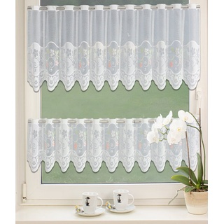 Scheibengardine Bistrogardine Set Scheibengardine Küchengardine 2342 30, 50 x 160 cm Weiß Bunt Blumen, EXPERIENCE, Stangendurchzug (2 St), halbtransparent, Wirkware, Durchzugslöcher bunt|grün|rot|weiß
