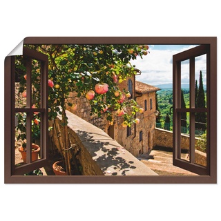 ARTland Poster Kunstdruck Wandposter Bild ohne Rahmen 100x70 cm Fensterblick Fenster Toskana Landschaft Garten Rosen Balkon Natur T5QB