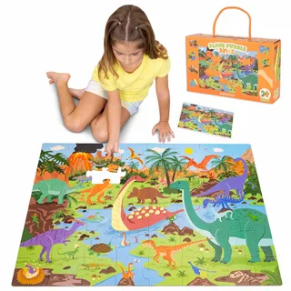 BONNYCO XXL Puzzle Kinder Dinosaurier mit 48 Große Teile. Bodenpuzzle XXL 92 x 62 cm als Geschenke für Kinder. Puzzel Lernspielzeug für Jungs und Mädchen 2-8 Jahre