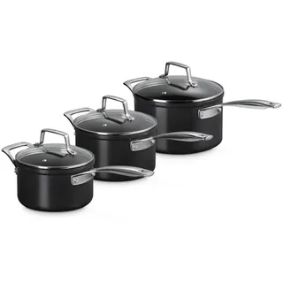 LE CREUSET Topf-Set Essential Profitopfset 16+18+20cm 3tlg, Aluminium schwarz