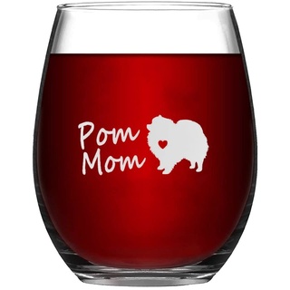 Pomeranian Pom Mom Dog Lustiges Weinglas ohne Stiel Laser Gravur Whiskeyglas Schnapsglas Einzigartige Idee für Ihn, sie, Mutter, Ehefrau, Chef, Schwester, BFF, Geburtstagsgeschenke für Kollegen, 325