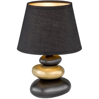 Nachttischlampe Tischleuchte Leselampe Wohnzimmerleuchte Tischlampe, Keramik schwarz Textil gold Stein-Optik, 1x E14, D 17 cm