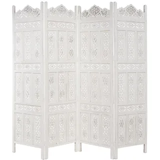 BUTLERS Estella Paravent in Weiß 182x203 cm - Geschnitzer Raumteiler aus lackiertem Holz in Vintage Shabby chic