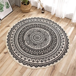Nicole Knupfer Mandala Runde Teppich Quasten Handwebteppich Böhmische Baumwollteppich Boho-Stil,Durchmesser 92cm (F)