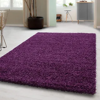Carpetsale24 Shaggy Hochflor Teppich 300x400 cm Lila weich flauschig modern einfarbig Für sehr große Räume für Wohnzimmer Schlafzimmer Flur
